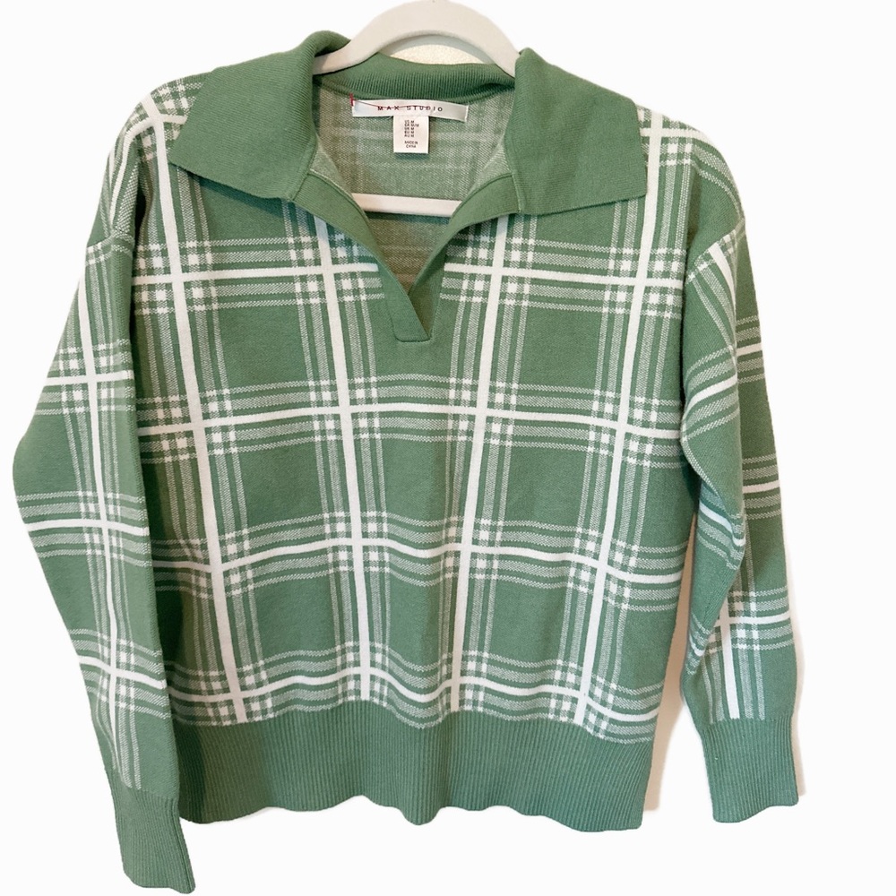 Max Studio Women’s Green Plaid Collared Shirt